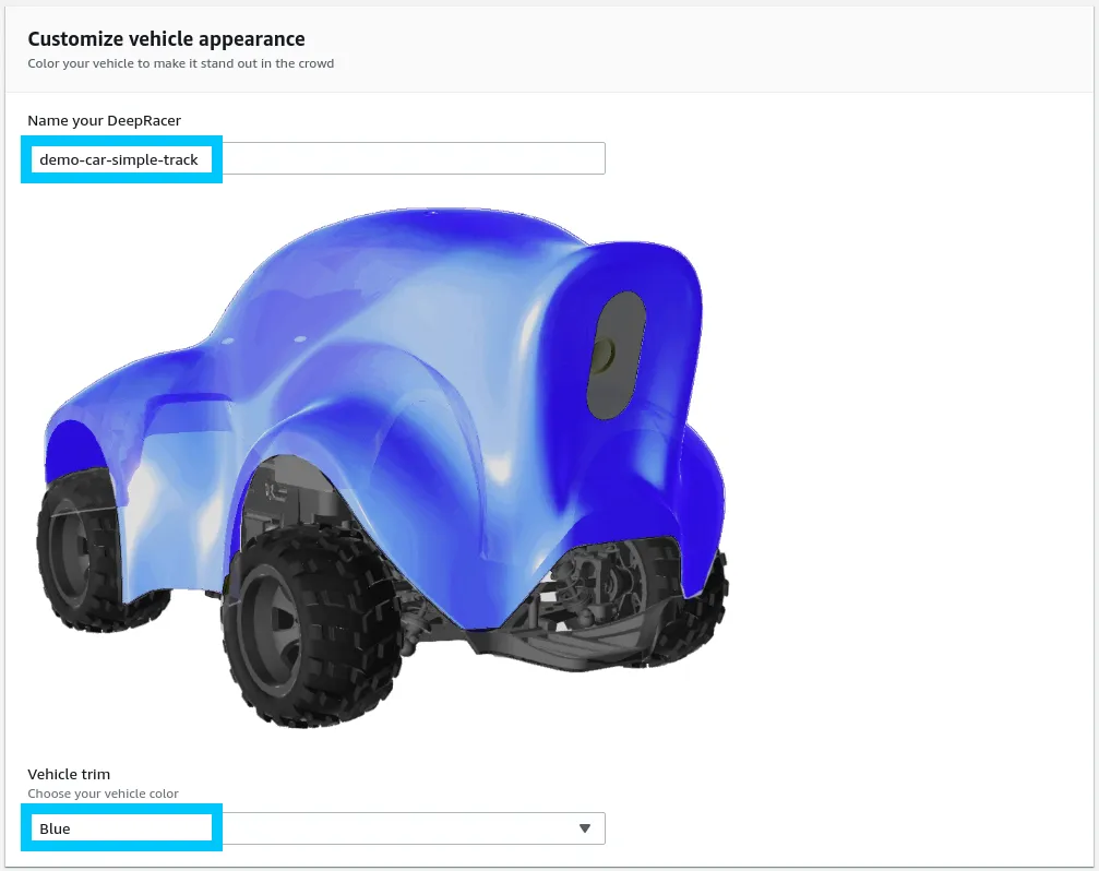 AWS DeepRacer vehicle appearance