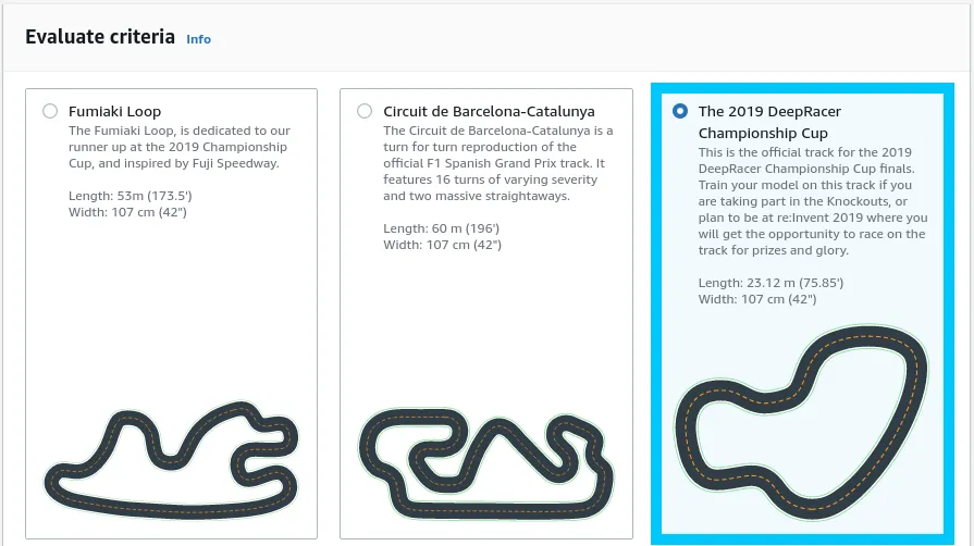 AWS DeepRacer evaluate criteria