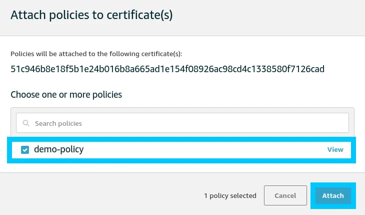 AWS IoT select demo-policy