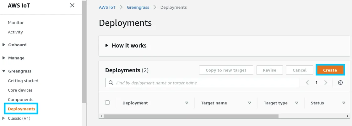 AWS IoT Greengrass V2 create a Deployment