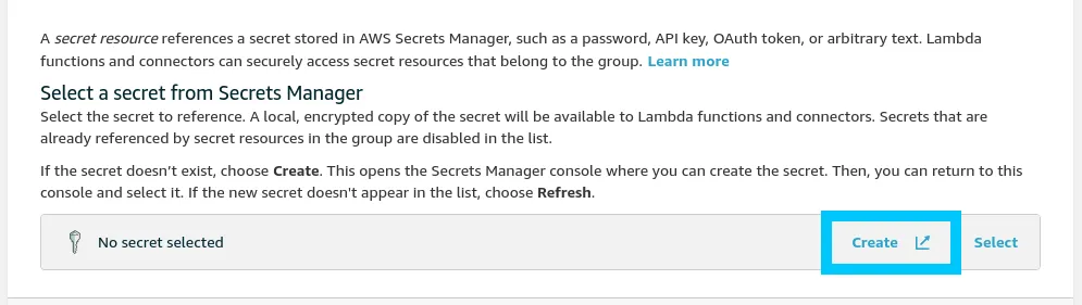 AWS Secrets Manager create secret portal