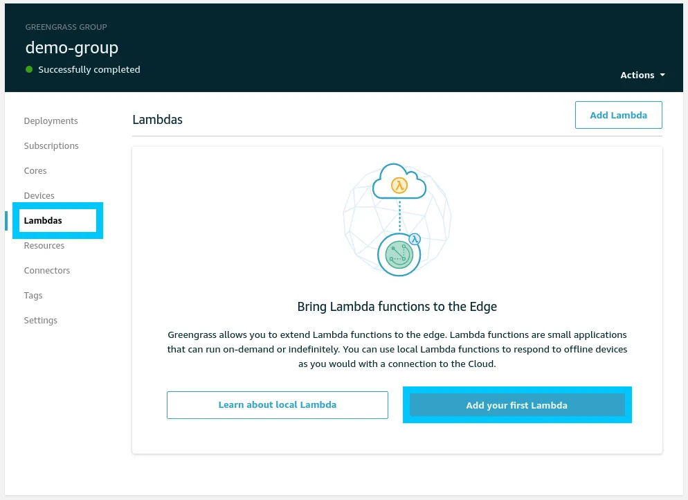 AWS IoT Greengrass create your first lambda