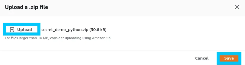 Lambda upload and save demo code