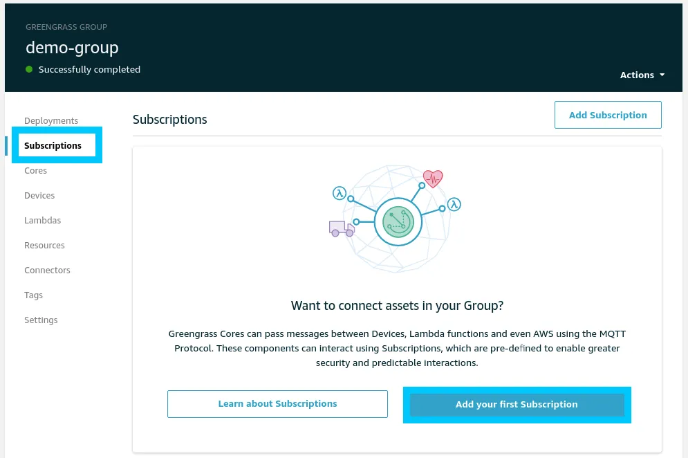 AWS IoT Greengrass creating first subscription