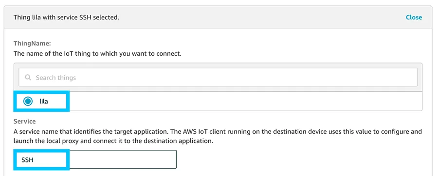AWS IoT Secure tunnel list services