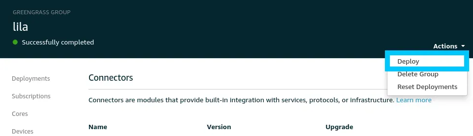 Greengrass Core connecter update and deploy