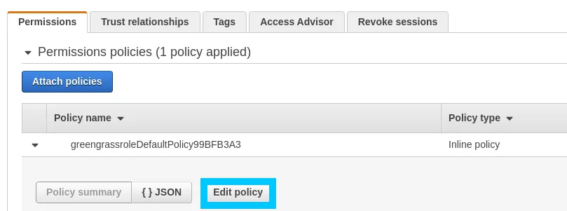 Greengrass Docker edit role policy