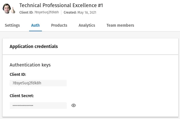 LinkedIn Application Client ID and Secret