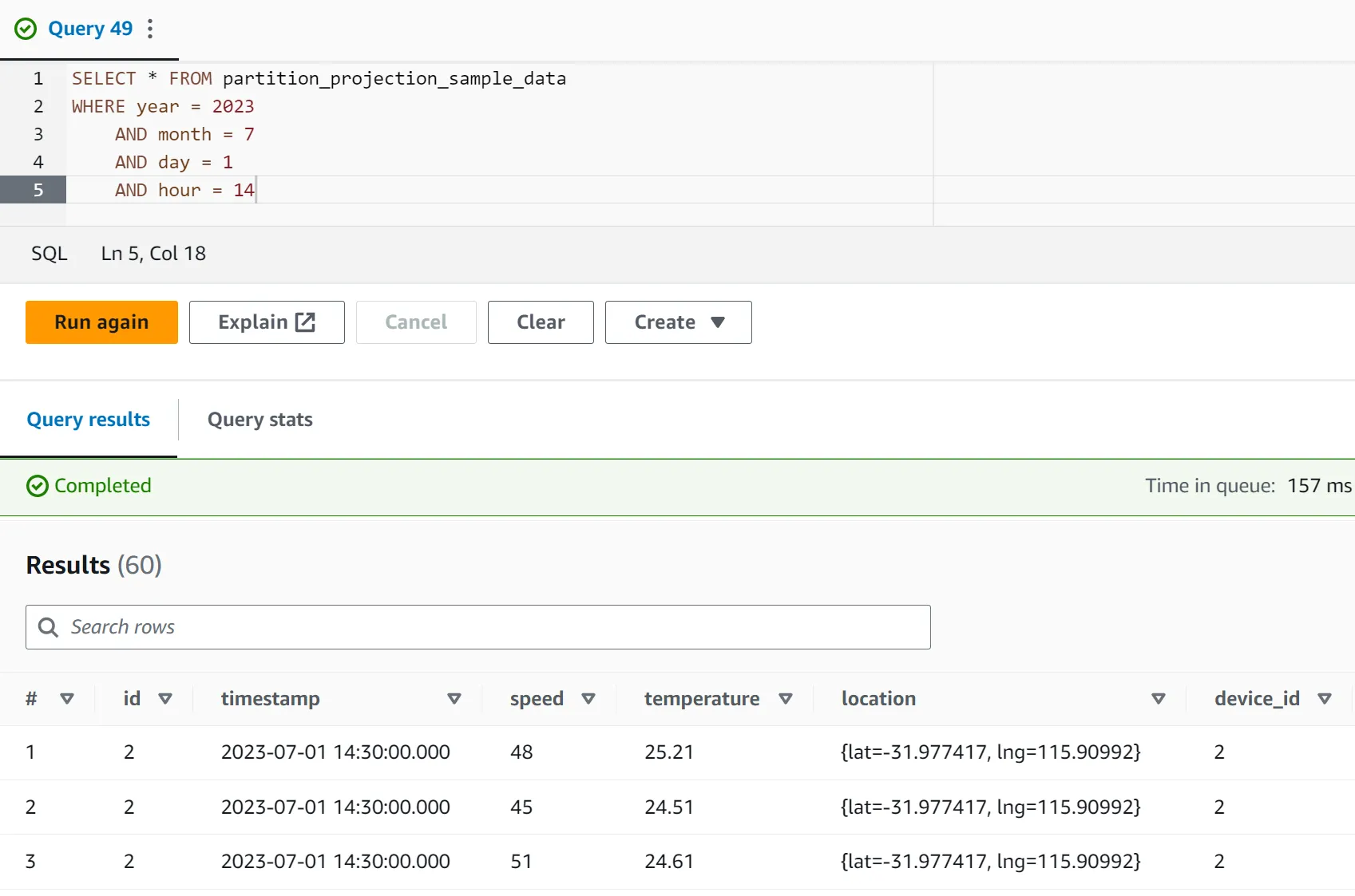 Querying partition projeted data without device_id qualifier