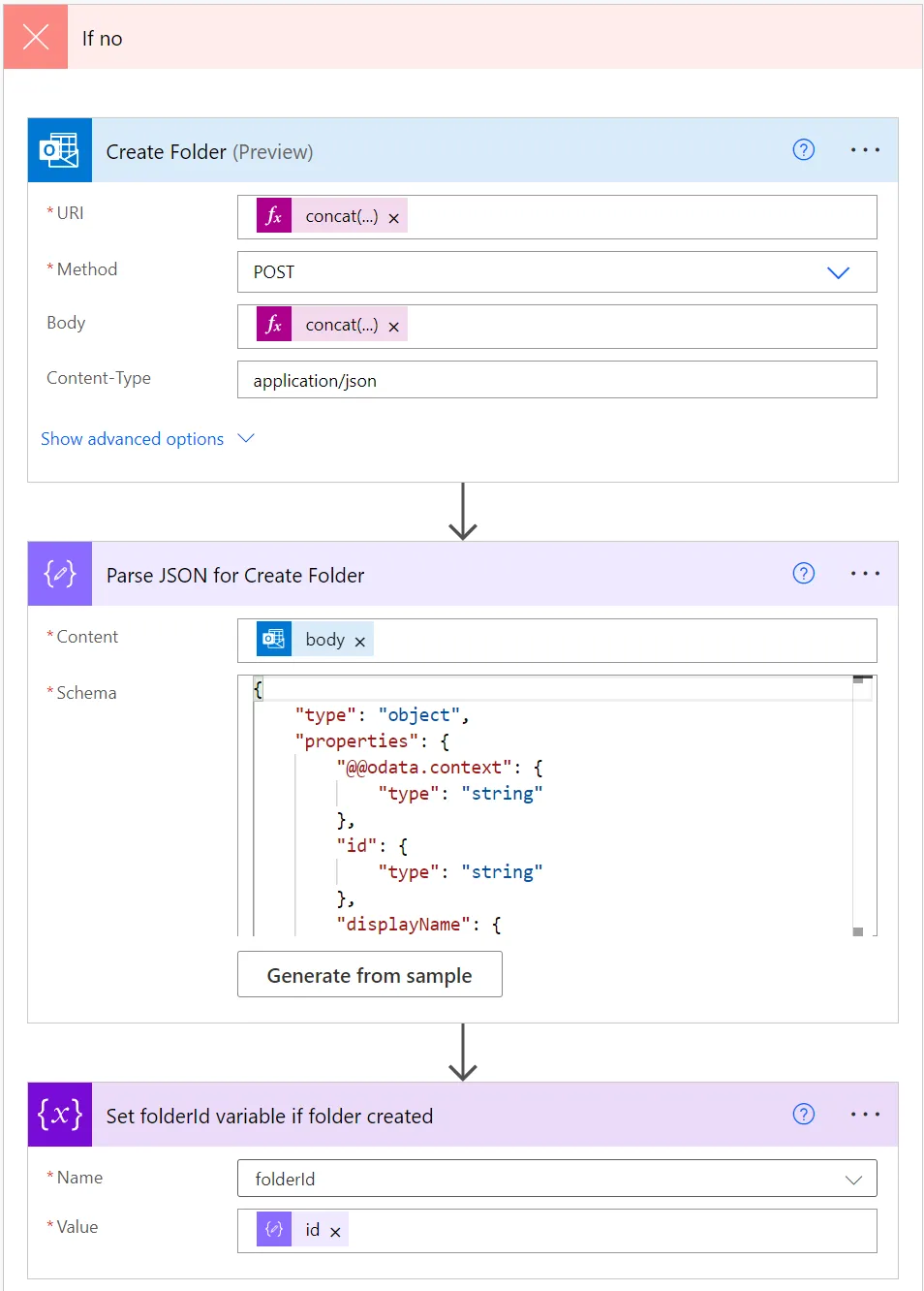 Create a folder and set folderId to equal new folder