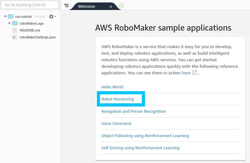 Cloud9 RoboMaker Environment CloudWatch Project
