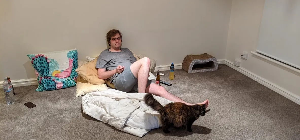 Playing Switch with no Furniture plus Cat