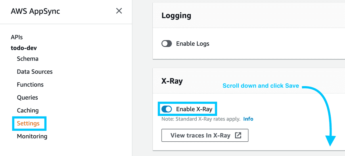 AppSync Enabling X-Ray support