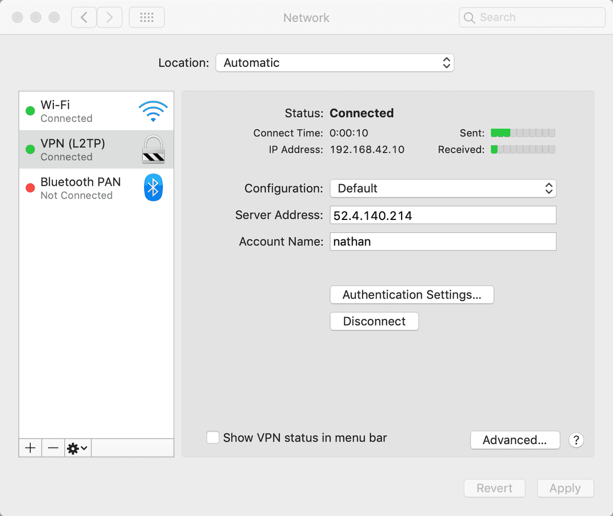 VPN Interface configuration connected