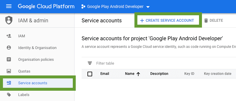 Google Cloud service account creation