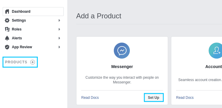 Facebook Messenger product setup