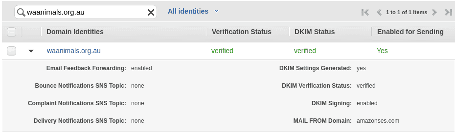 SES Domain verification