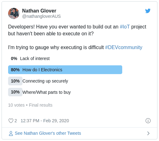 Poll from developers on why they don't execute on IoT project ideas