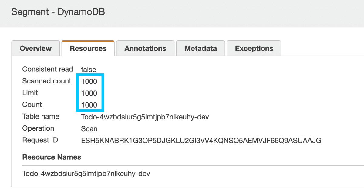 AWS X-Ray trace item extra details