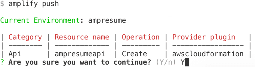 amplify push command prompt