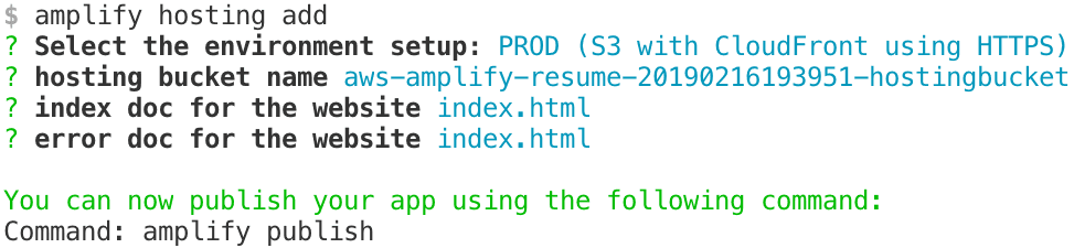 amplify hosting add command options