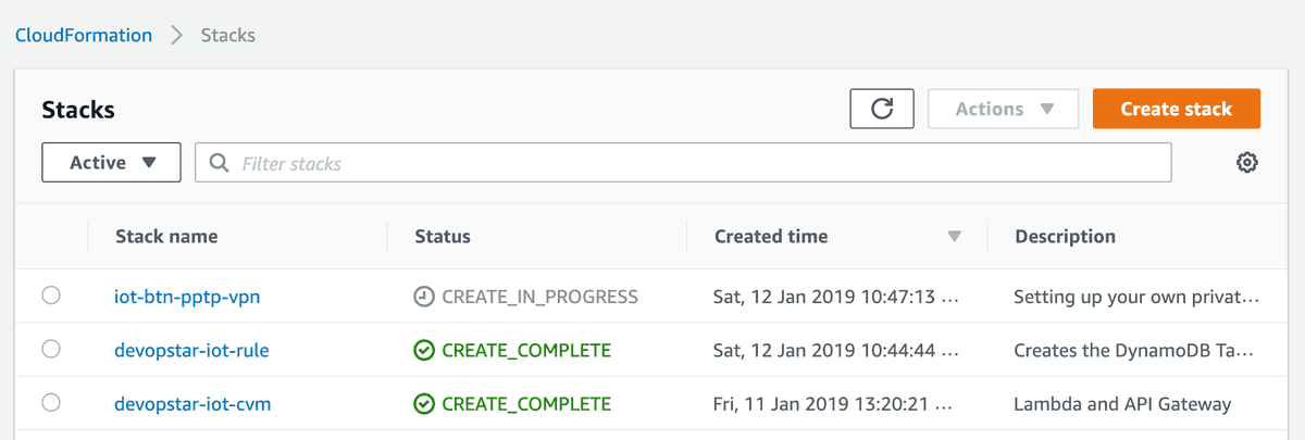 IoT Button CloudFormation deployment status