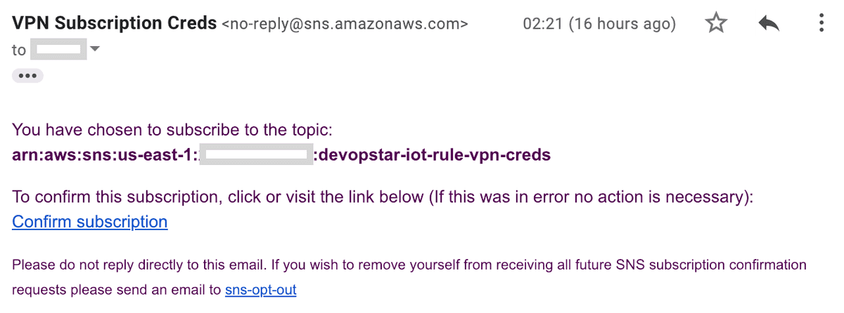 SNS Topic Subscription confirmation