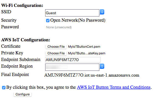 AWS IoT Button web interface