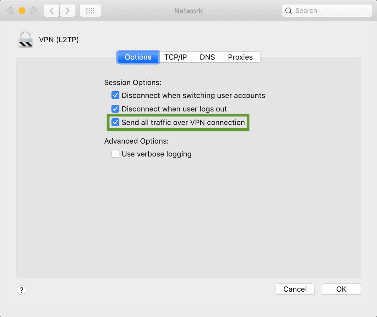 VPN Interface configuration options