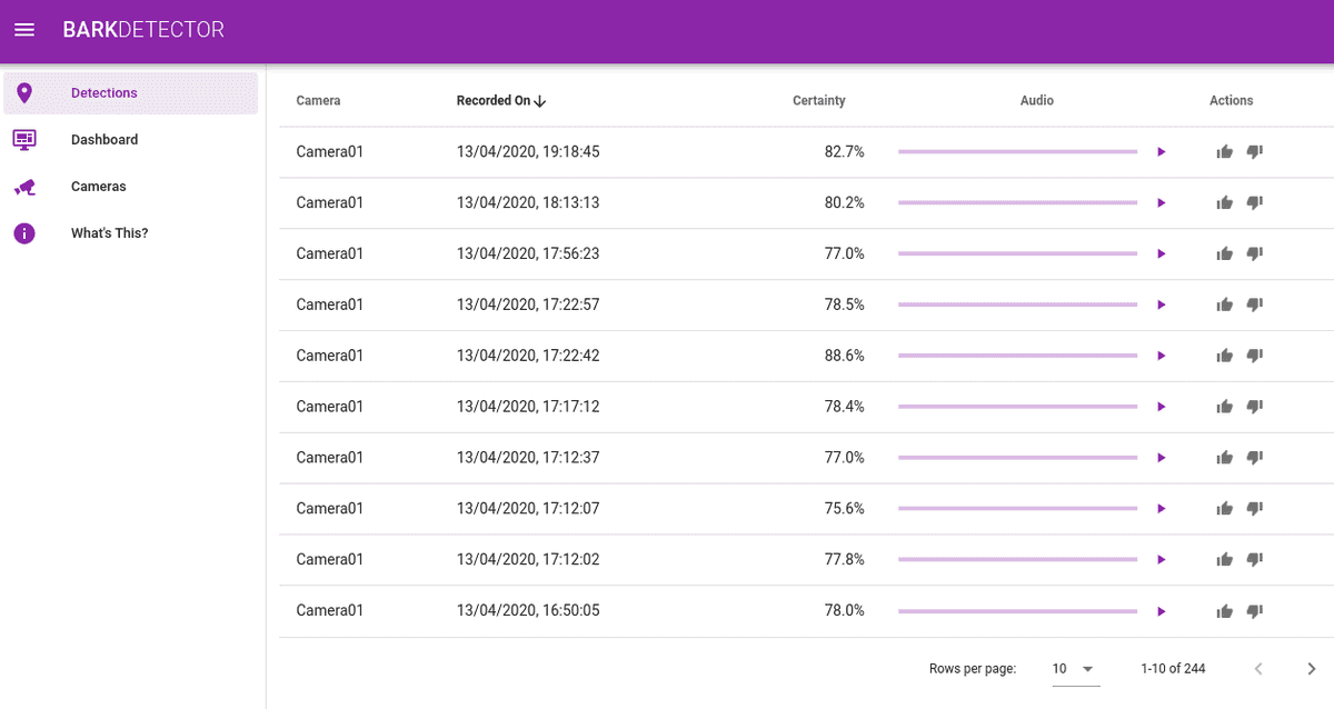 Bark Detector frontend app