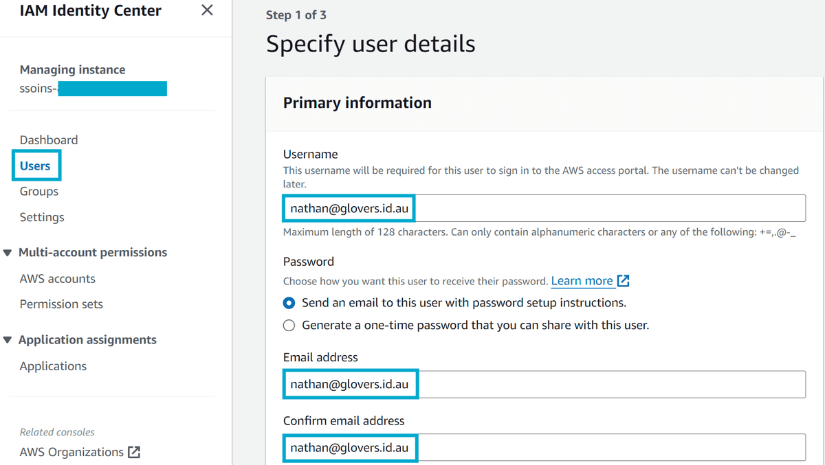 Create a user in AWS IAM Identity Center