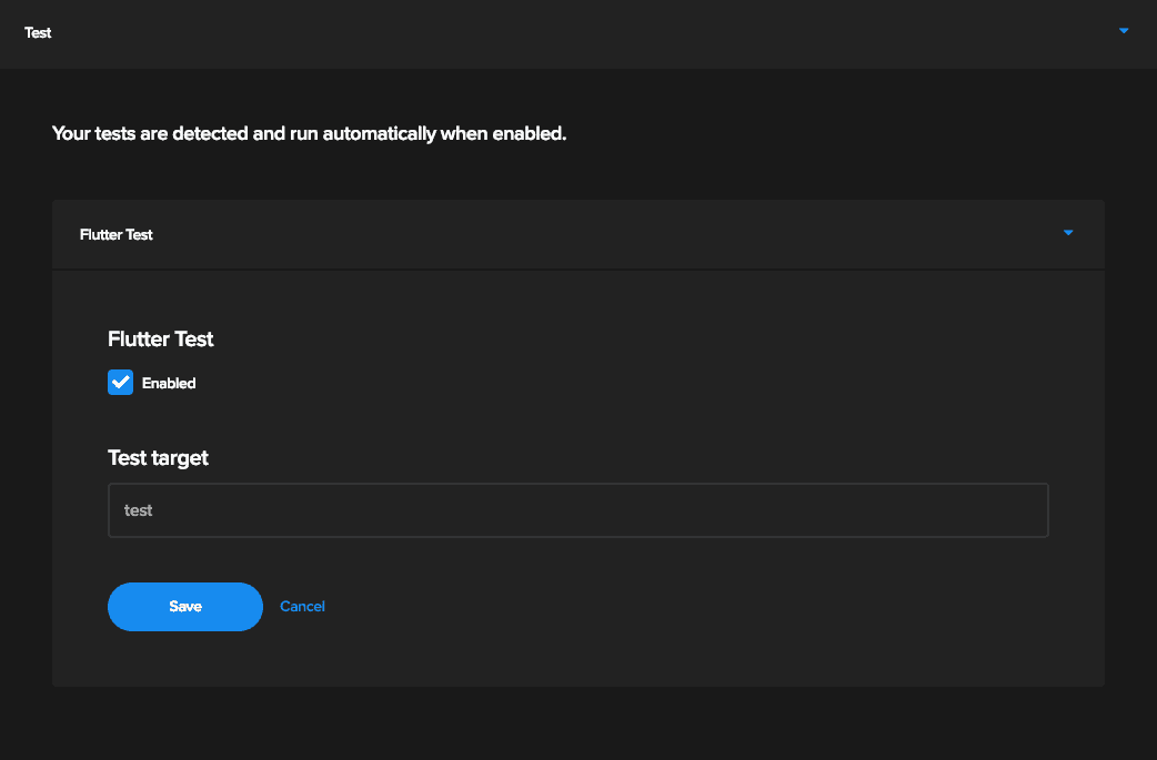 CodeMagic test settings