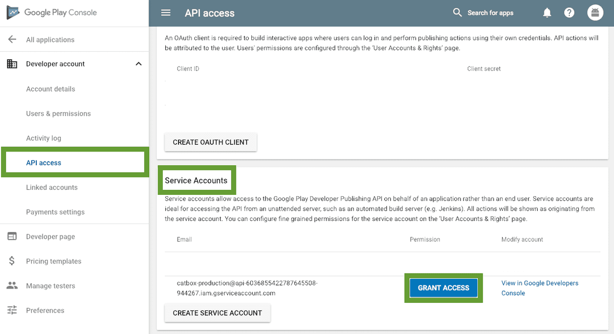 Google Cloud service account api access