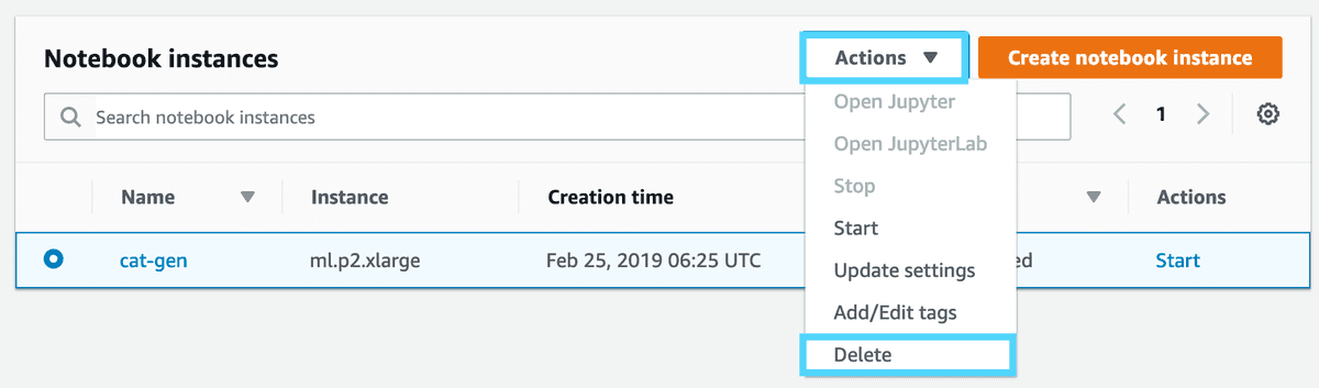 SageMaker notebook delete