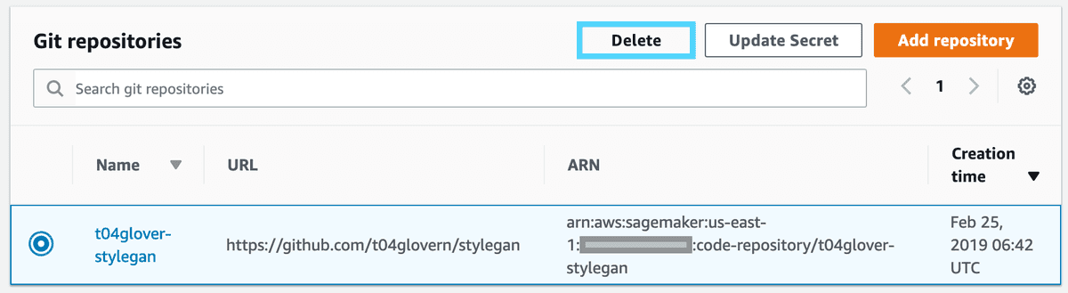 SageMaker repository delete
