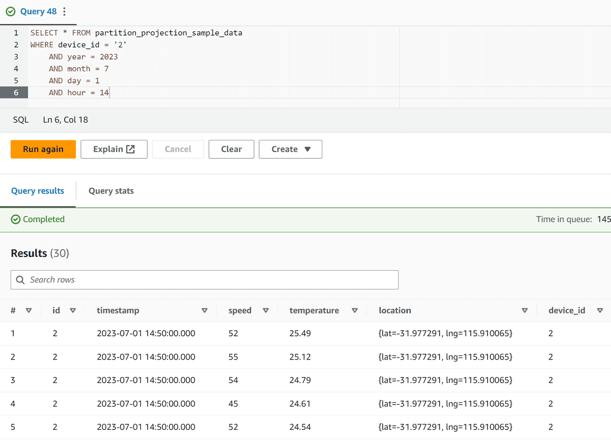 Querying partition projeted data