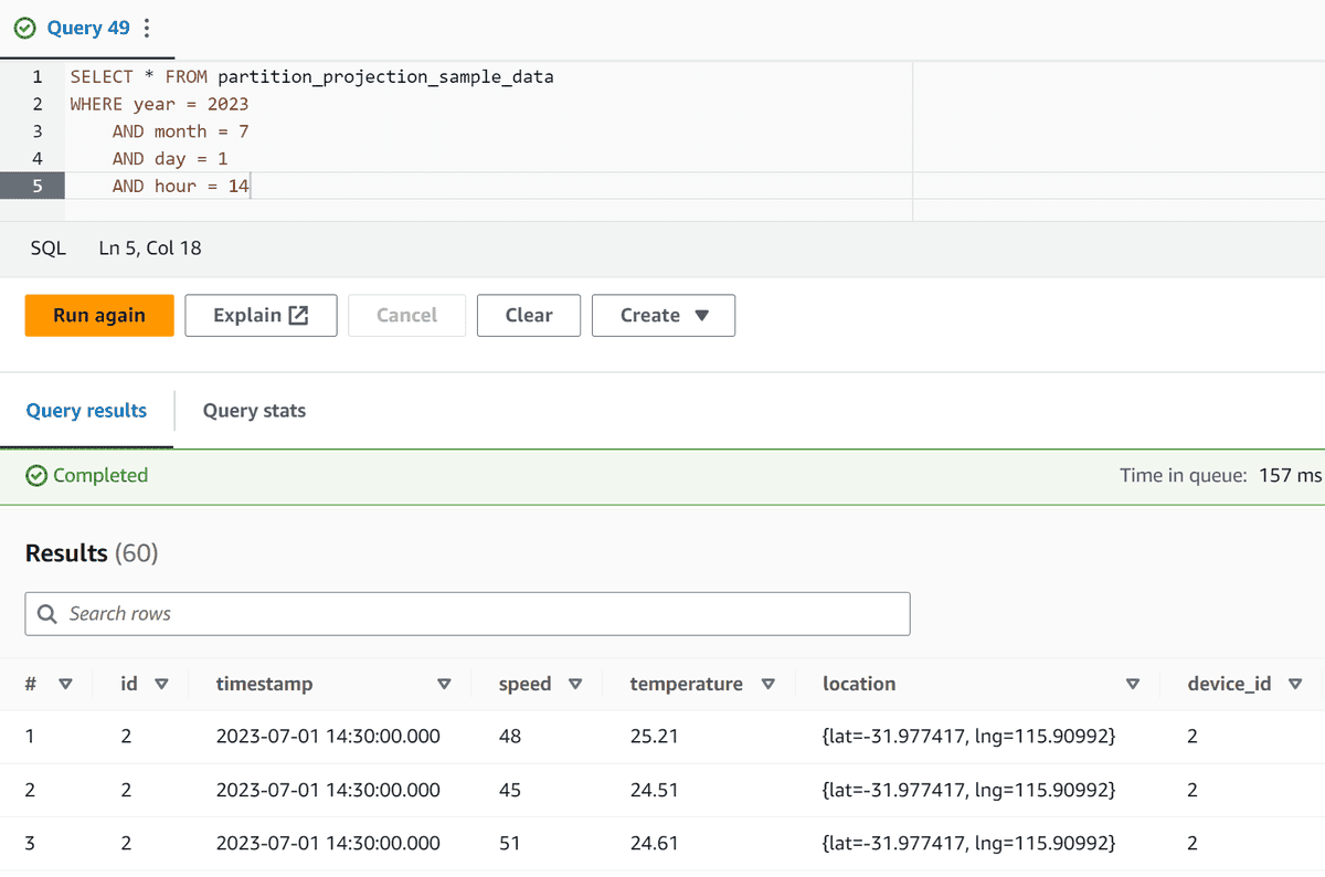 Querying partition projeted data without device_id qualifier