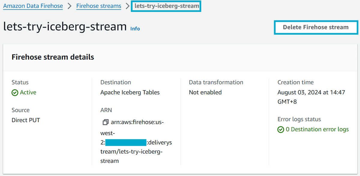 Delete Firehose delivery stream