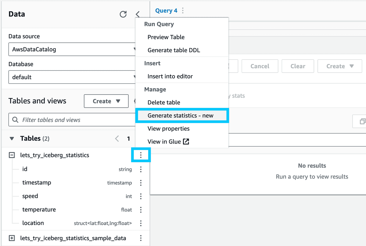 Select Generate statistics on the table