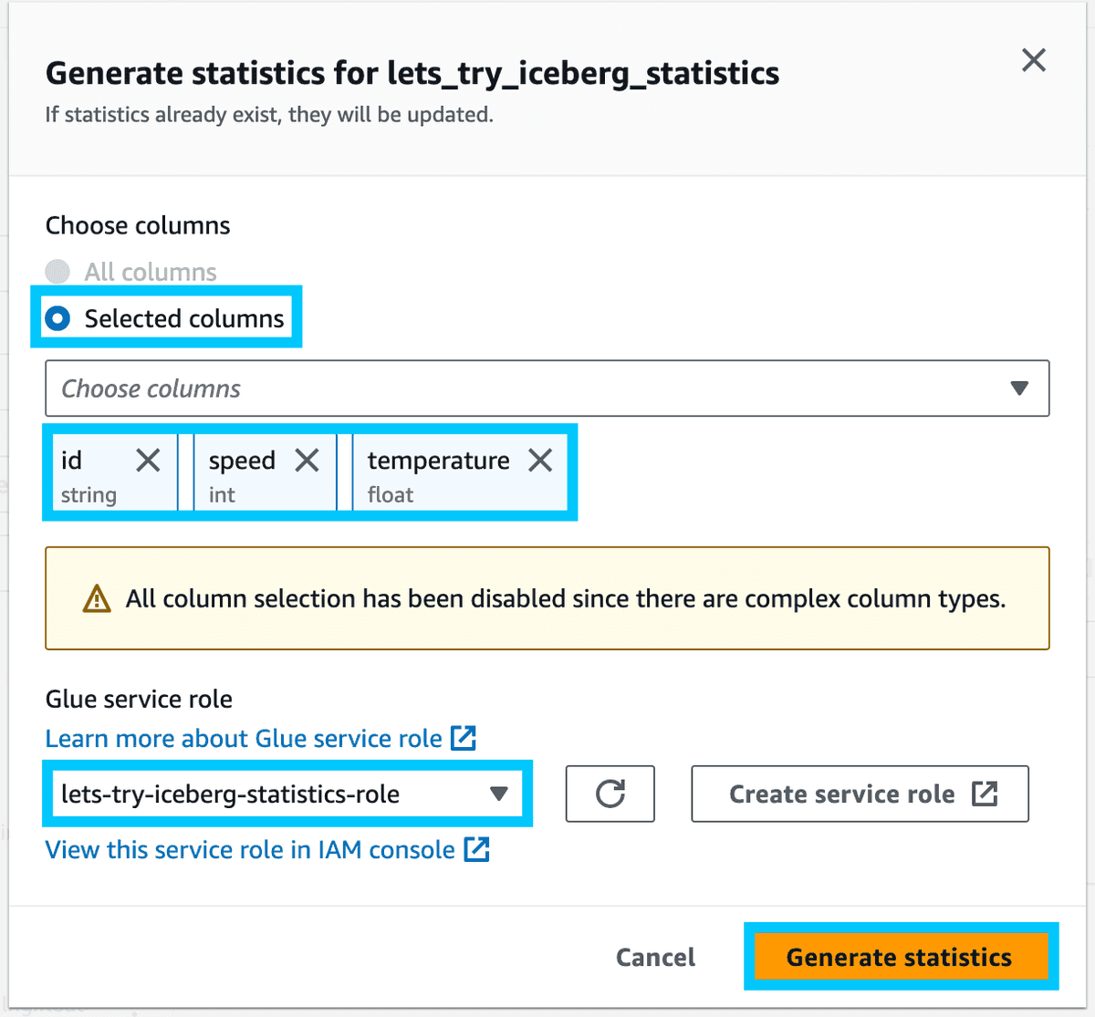 Configure Generate statistics task