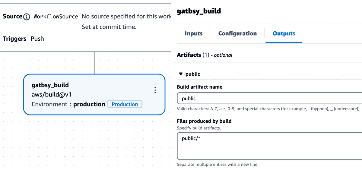 Build action outputs example