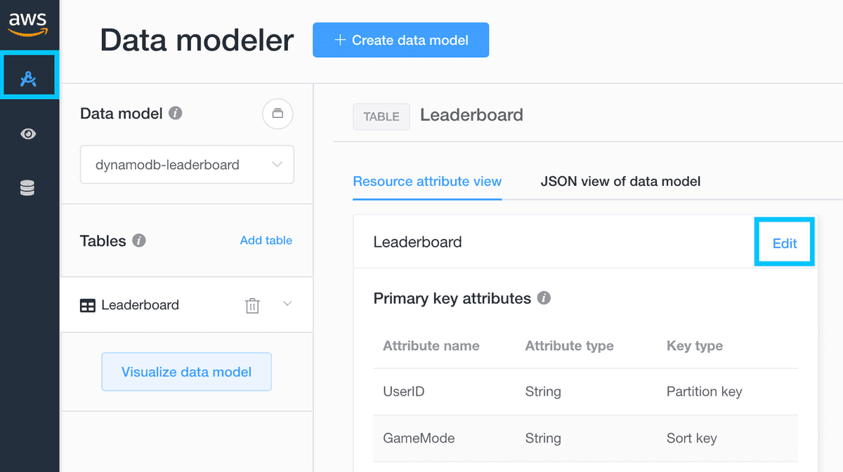 NoSQL Workbench edit existing model