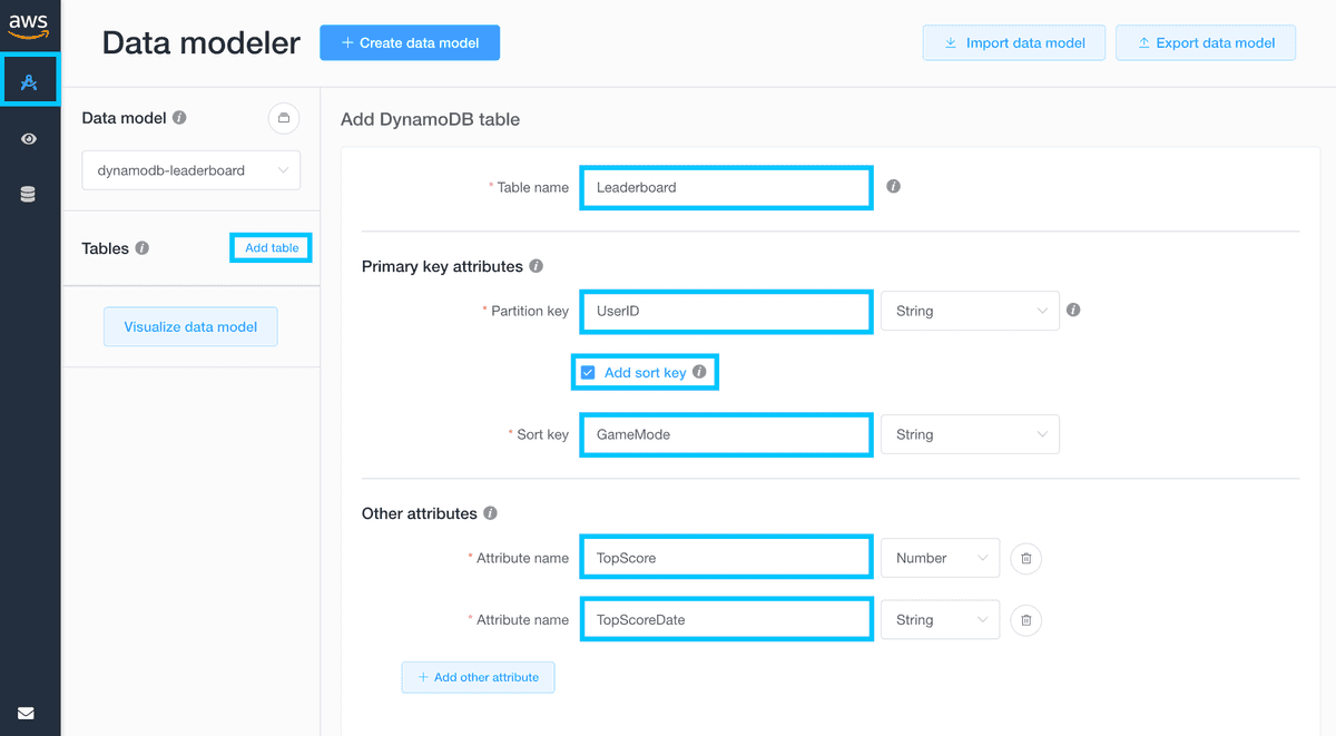 NoSQL Workbench define model