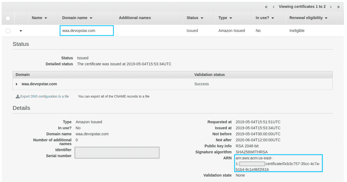 ACM Certificate creation