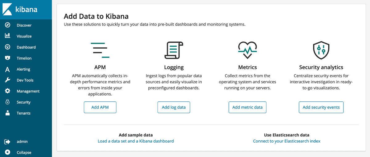 Open Distro kibana home