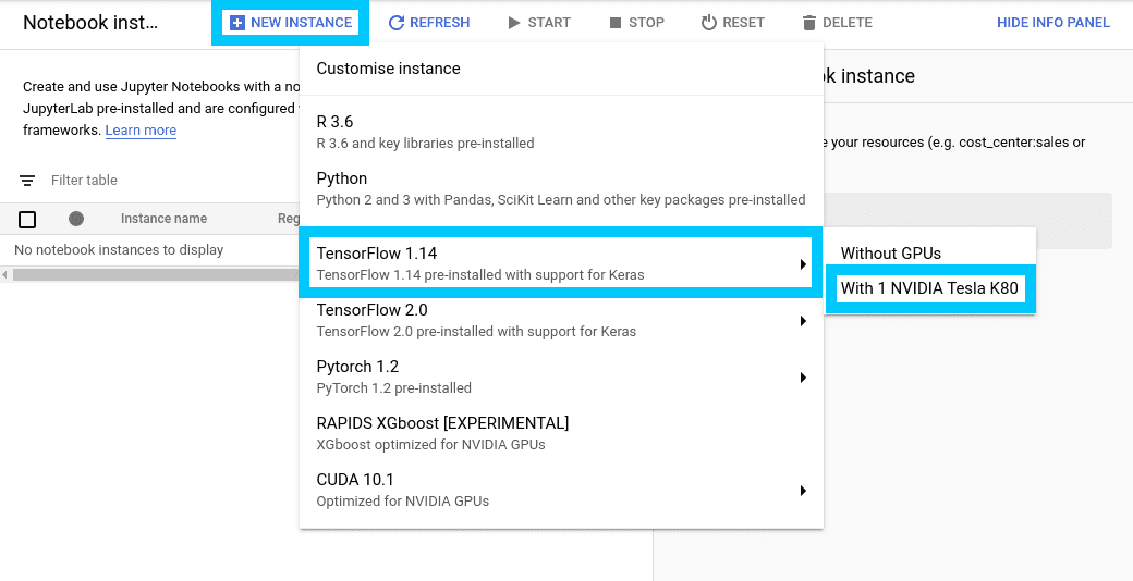 Google AI Platform Notebooks Create