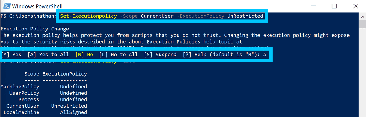 PowerShell set unrestricted execution policy