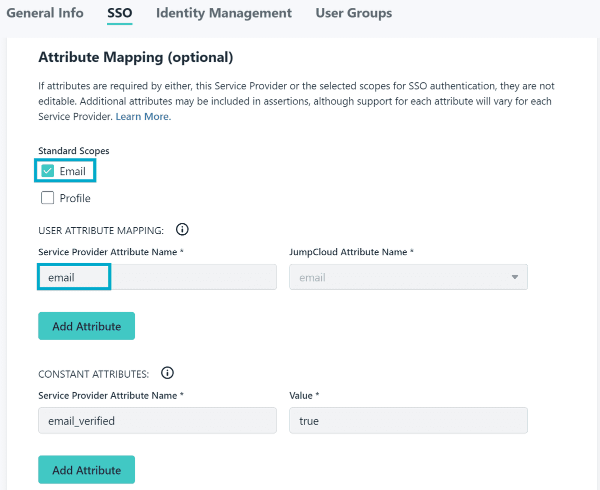 Configure JumpCloud custom application attribute mappings