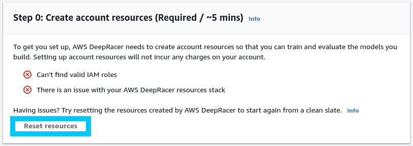 AWS DeepRacer Reset resources