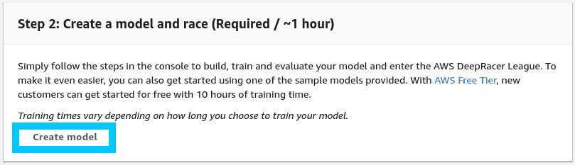 AWS DeepRacer Create model